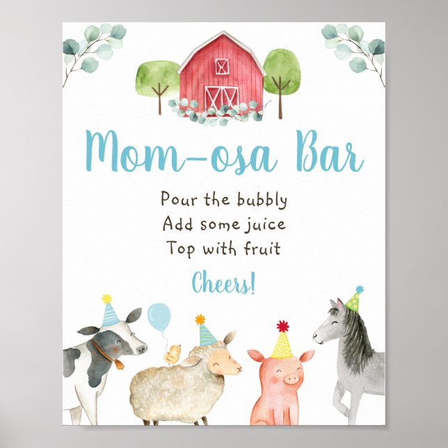 Farm Greenery Baby Shower Mom-osa Bar Sign Poster (Vorne)