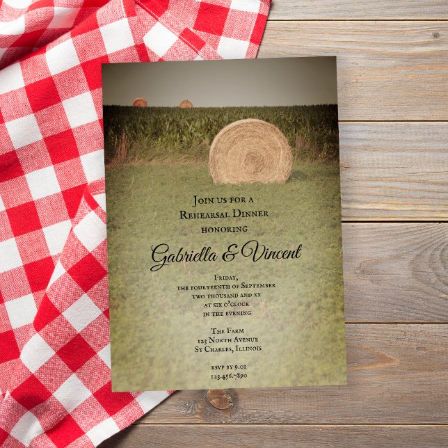 Farm Hay Bales Country Wedding Probe Dinner Einladung (Von Creator hochgeladen)