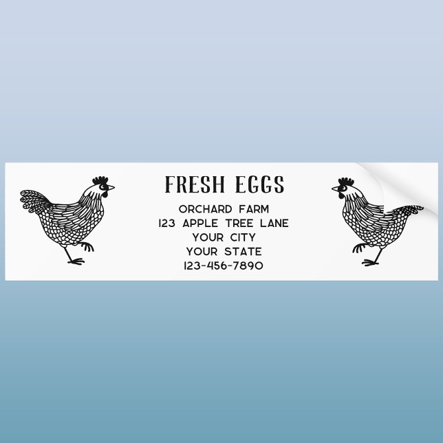 Farm Hen Fresh Eggs Autoaufkleber (Fresh Eggs farm details bumper sticker with chickens or hens.)