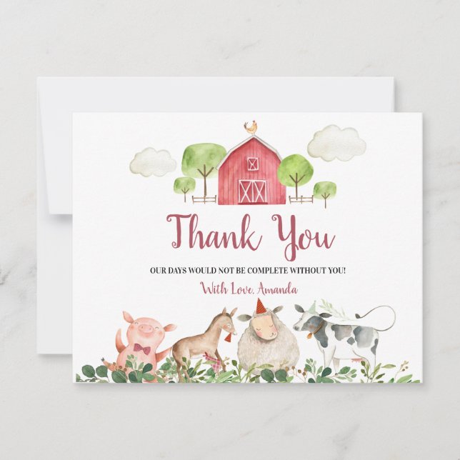 Farm House Animals Barnyard Baby Dusche Vielen Dan Dankeskarte (Vorderseite)