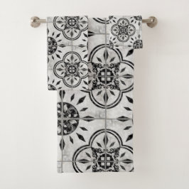 Farm House Damask ConcreteTile Pattern Leaf Scroll Badhandtuch Set