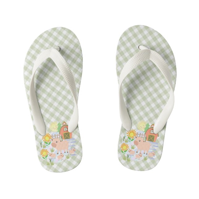 Farm House Pig Buffalo Kariert. Kid's Flip Flops (Fußbett)