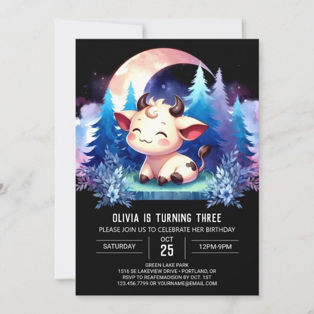 Farm Kinder Kuh Geburtstag Einladung (Vorderseite)