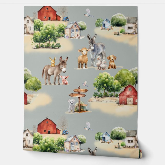 Farm Land Pattern Kids Room Tapete (Abrollen)