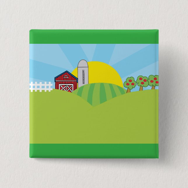 Farm Landscape Red Barn Silo Apple Trees Button (Vorderseite)