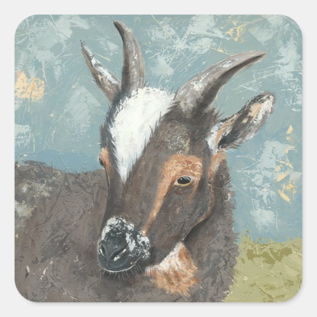 Farm Life-Graue Ziege Quadratischer Aufkleber (Vorderseite)