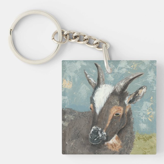 Farm Life-Graue Ziege Schlüsselanhänger (Vorderseite)