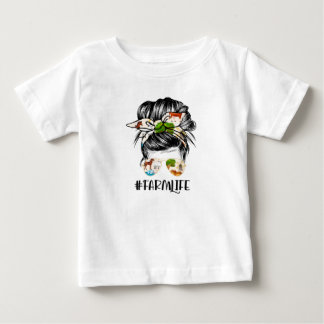 Farm Life Messy Hair Bun Girl Baby T-shirt