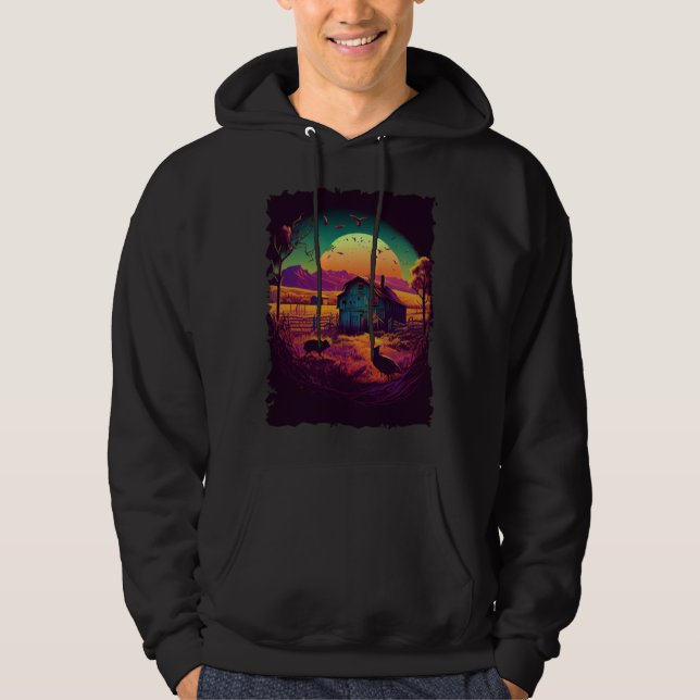 Farm mountain sunset retro 70s vintage hoodie (Vorderseite)