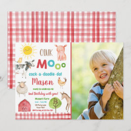 Farm Old MacDonald Barnyard Red Animals Party Einladung