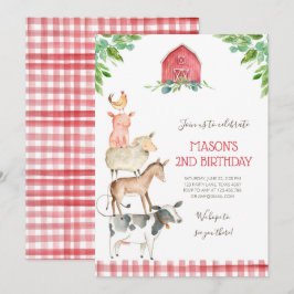 Farm Old MacDonald Barnyard Red Boy Animals Party Einladung