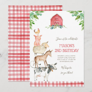 Farm Old MacDonald Barnyard Red Boy Animals Party Einladung