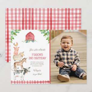 Farm Old MacDonald Barnyard Red Boy Animals Party Einladung