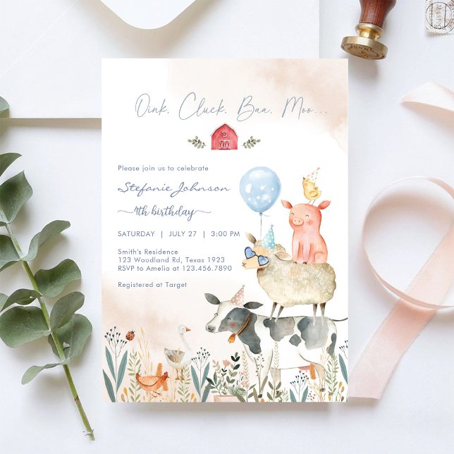 Farm Party Animals Kids Birthday Invitation (Créateur téléchargé)