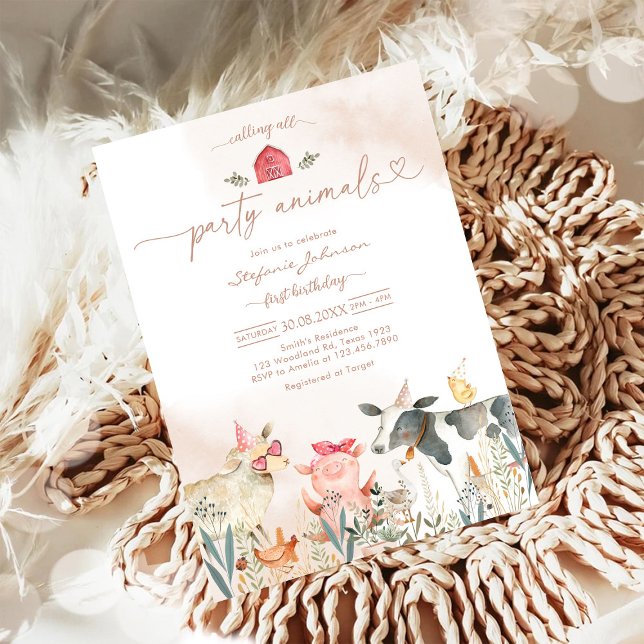 Farm Party Animals Kids Birthday Invitation Einladung (Von Creator hochgeladen)