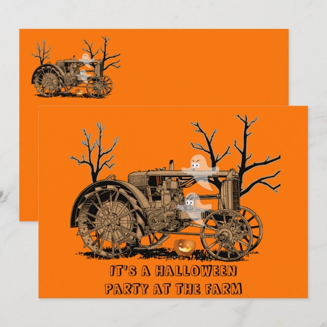 FARM PARTY Farm Traktor Ghosts KÜRBISLATERNE Einladung (Vorne/Hinten)