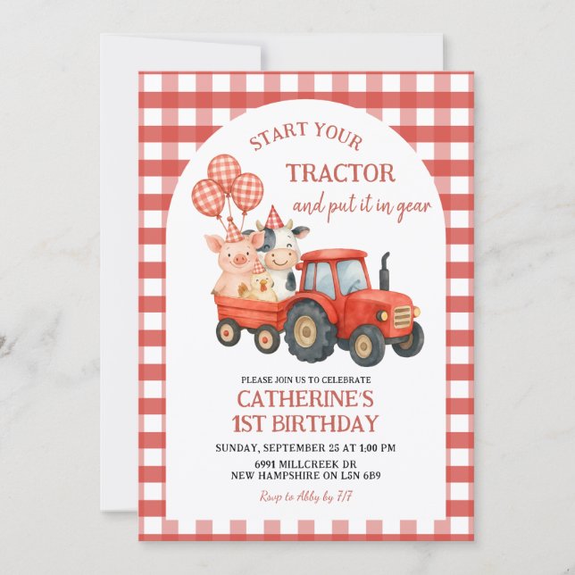 Farm Party First Birthday Invitation Einladung (Vorderseite)