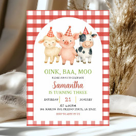 Farm Party Gingham Birthday Invitation Einladung