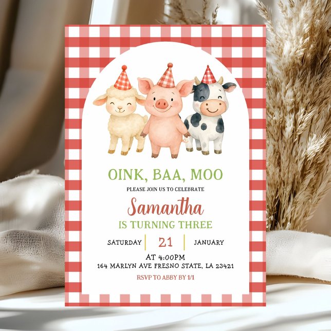 Farm Party Gingham Birthday Invitation Einladung (Von Creator hochgeladen)
