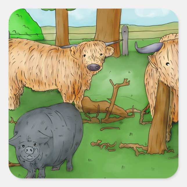 Farm   quadratischer aufkleber (Vorderseite)