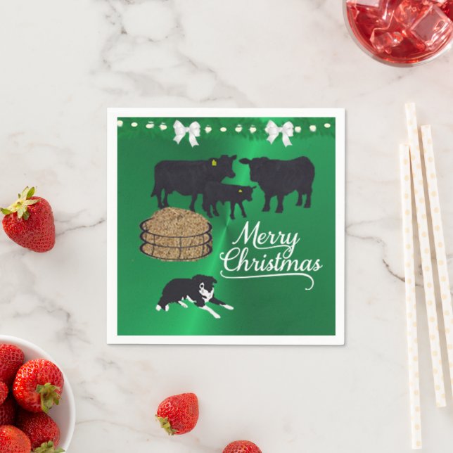Farm Ranch Black Angus Rind und Hund Weihnachten Serviette (Beispiel)