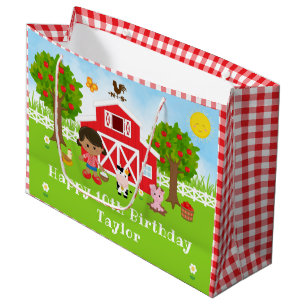Farm Red Barn Afrikanisches Mädchen Happy Birthday Große Geschenktüte