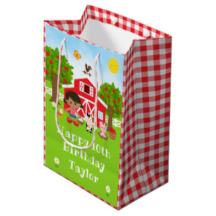 Farm Red Barn Afrikanisches Mädchen Happy Birthday Mittlere Geschenktüte