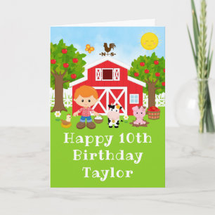 Farm Red Barn Red Hair Boy Happy Birthday Karte