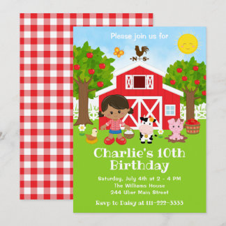 Farm Red Barnyard Birthday Afrikanisches Mädchen Einladung