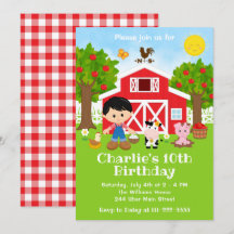 Farm Red Barnyard Birthday Black Hair Boy