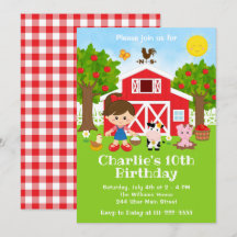 Farm Red Barnyard Birthday Brown Hair Girl