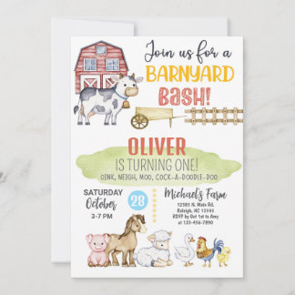 Farm red barnyard boy ANY AGE birthday invitation. Einladung