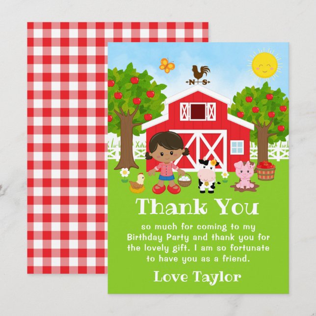 Farm Red Birthday American Girl Dankeskarte (Vorne/Hinten)