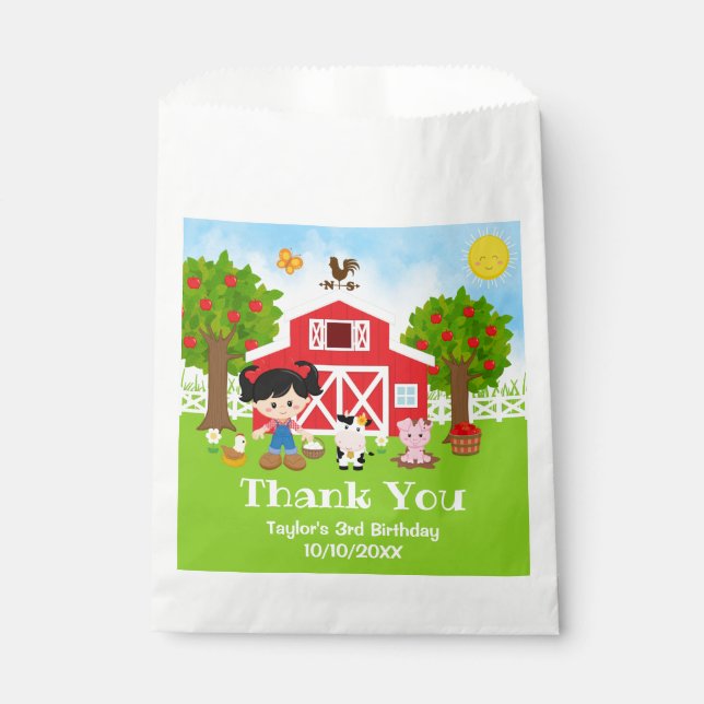 Farm Red Birthday Black Hair Girl Vielen Dank Geschenktütchen (Vorderseite)