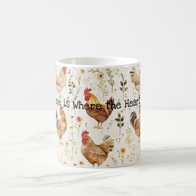 Farm Roosters Floral Home Heart Kaffeetasse (Mittel)