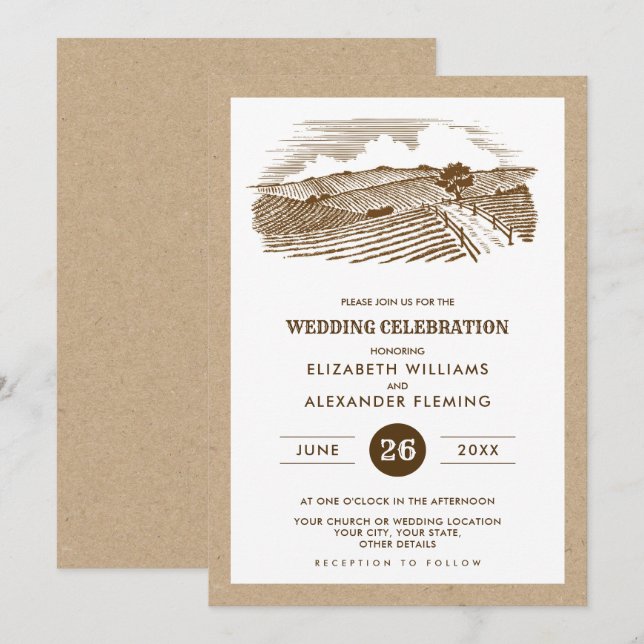 Farm Scetch Kraft Papier Rustikale Hochzeit Einladung (Vorne/Hinten)