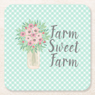 Farm Sweet Farm Floral Rechteckiger Pappuntersetzer
