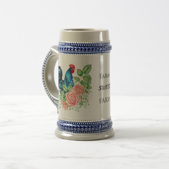 Farm Sweet Farm Floral Rooster Bierglas (Vorderseite Links)