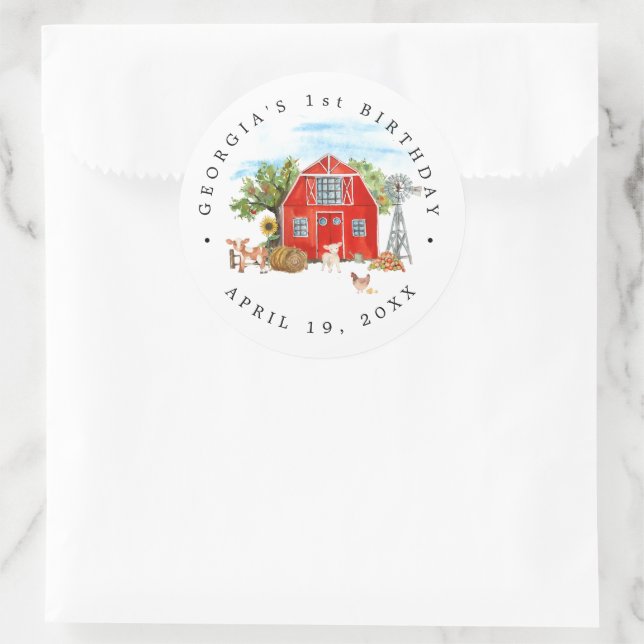 Farm Themed Birthday Party Danke Runder Aufkleber (Tasche)