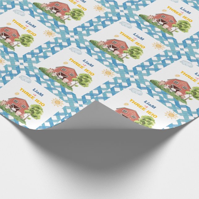 Farm Three I-E-I-O 3rd Birthday  Geschenkpapier (Ecke)