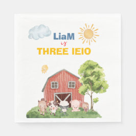 Farm Three I-E-I-O 3rd Birthday Serviette