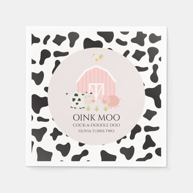 Farm Tier rosa Stachelkühe Print Birthday Serviette (Vorderseite)