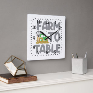 Farm-to-Table-Traktor-Windmühle  Quadratische Wanduhr