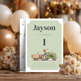 Farm Tractor Birthday Invitation | Barnyard Animal