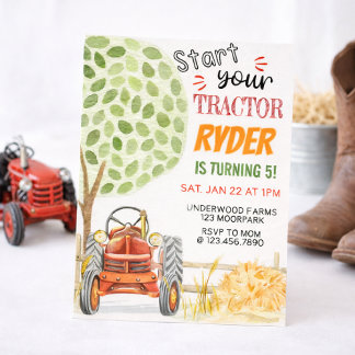 Farm Tractor Birthday Party Invitation | Red Tract Einladung