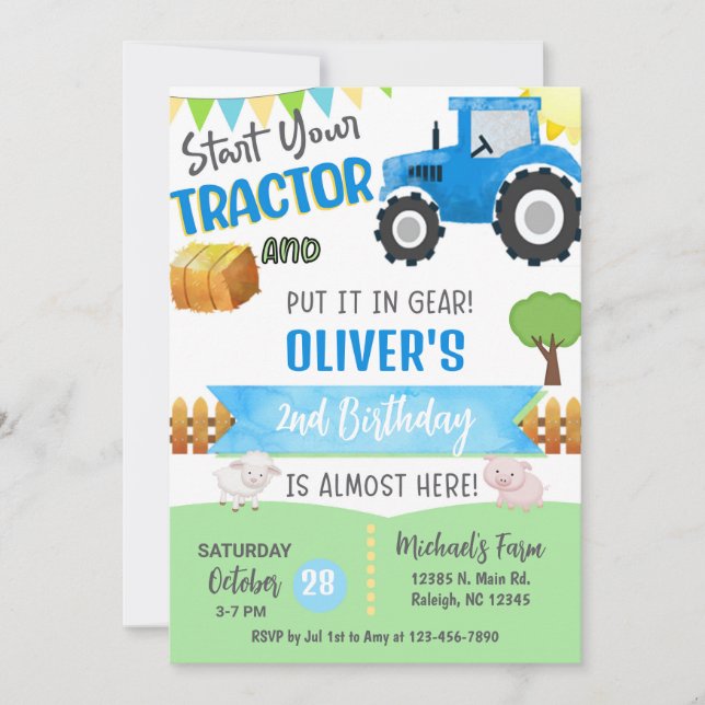Farm tractor boy ANY AGE birthday invitation. Einladung (Vorderseite)