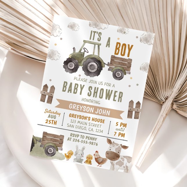 Farm Tractor Boy Baby Dusche Einladung (Von Creator hochgeladen)