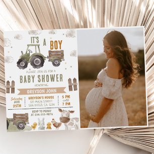 Farm Tractor Boy Baby Dusche Foto Einladung
