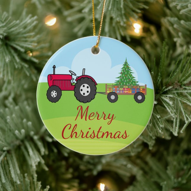 Farm Tractor Weihnachten Keramik Ornament (Baum)