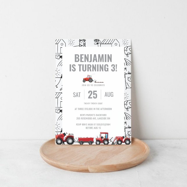 Farm Tractors Thema Geburtstag Einladung (Farm Tractors Theme Birthday Invitation)